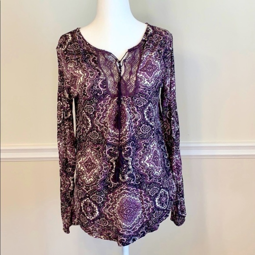 LUCKY BRAND Tunic Boho Pattern Long Sleeve Top M
